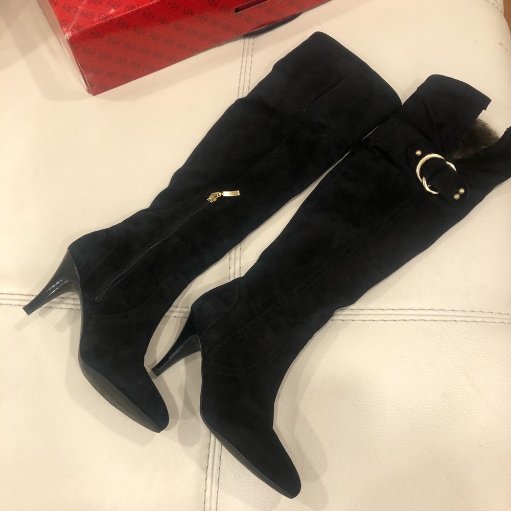 Guess Women’s Over-the-Knee Bolim Suede Boots Faux Fur Trim Size 7.5
